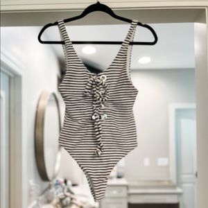 Mara Hoffman terry cloth navy and white striped one piece size XS